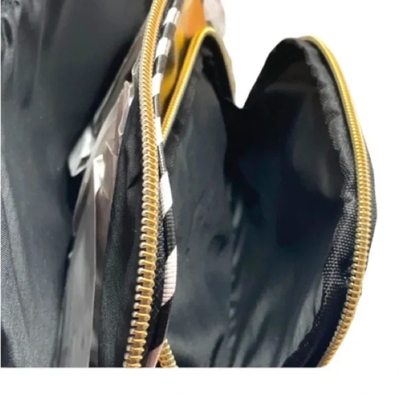 BCBGeneration New Double Pouch Cosmetic Bag Gold Metallic Black with White Dots - Picture 4 of 4